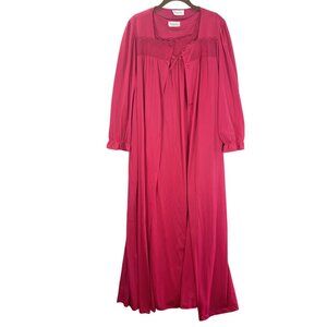 VTG Vanity Fair Magenta Nylon Nightgown & Peignoir Set Size M Robe Lace Negligee